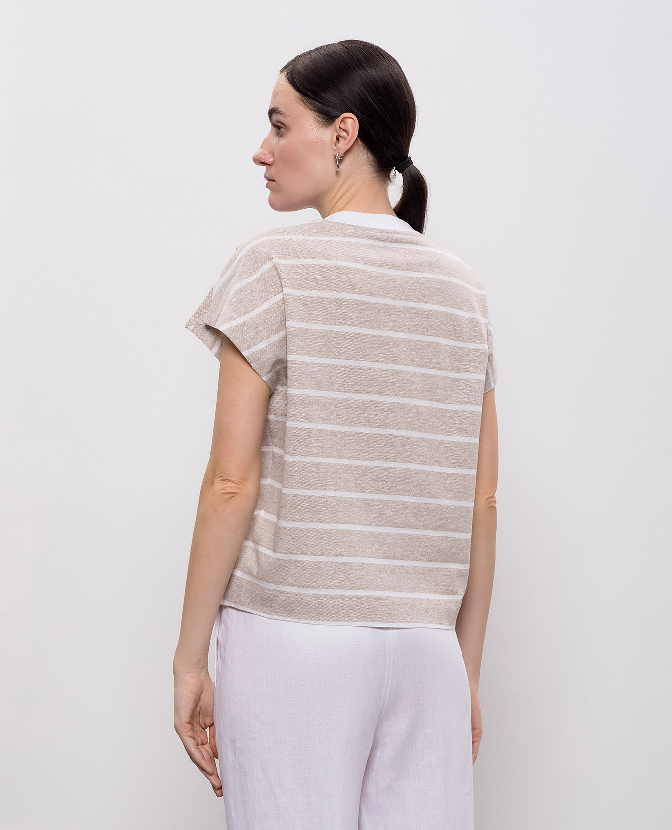 Beige striped linen top Peserico 4