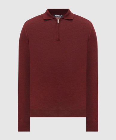 Burgundy wool and silk polo with zipper