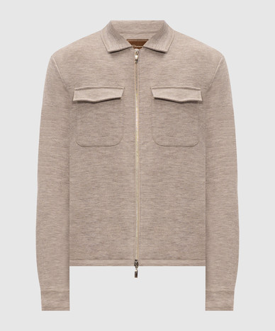 Camicia di lana beige con cerniera