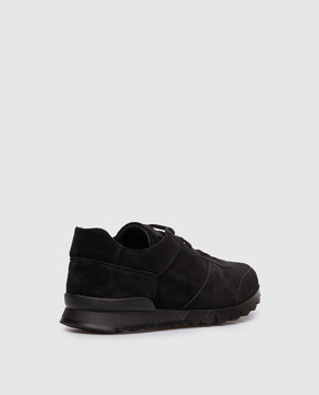 Kiton Black suede sneakers with textured logo USSA114N01490