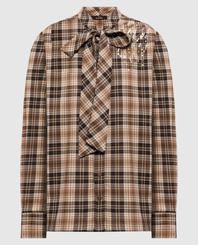 Twinset Brown checkered shirt with sequins 262AP2300