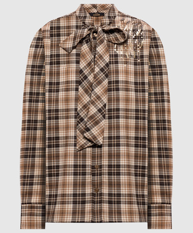Brown checkered shirt with sequins