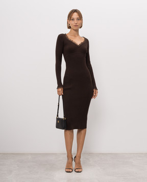 Twinset Brown ribbed dress with lace 262TP3392