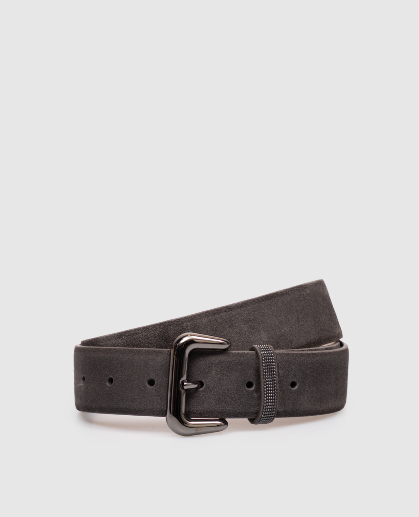 Gray suede belt with monil chain