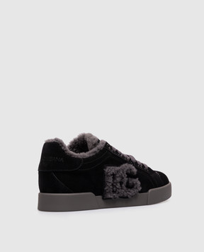 Dolce&Gabbana Black suede Portofino sneakers with fur CK2374AJ222