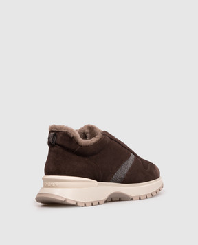 Doucal's Brown suede sneakers with fur DD8931WHINPM730