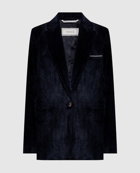 Peserico Blue corduroy jacket with monil chain A0170401597