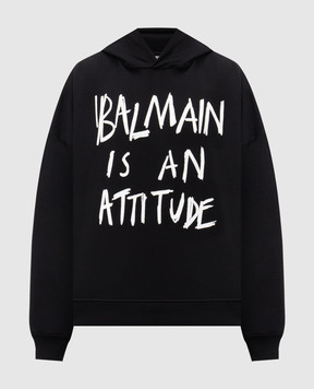 Balmain Black hoodie with contrast print GH1JT250GF40