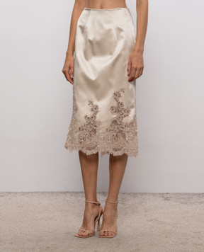 Ermanno Scervino Beige silk skirt with lace D492O742APNXE