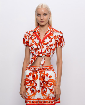 Dolce&Gabbana Cropped shirt in branded print F5T66TGDDRD