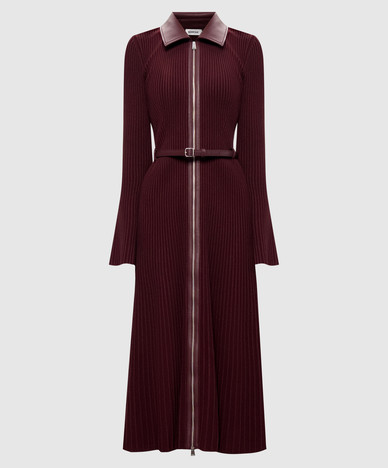 Ismelle burgundy ribbed midi dress