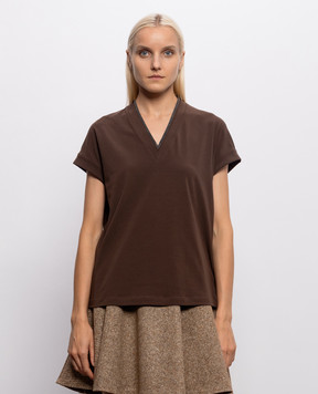 Brunello Cucinelli Brown T-shirt with monil chain M0T18BD222