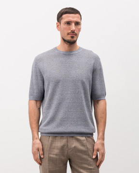 Brett Johnson Blue linen and silk patterned T-shirt SS26K79LPSINAV