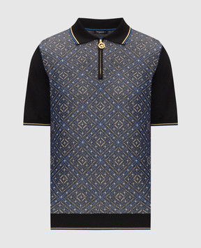 Stefano Ricci Black polo shirt with patterned silk K616461P31F26223