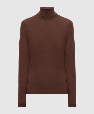 Brauner Rollkragenpullover aus Kaschmir und Seide