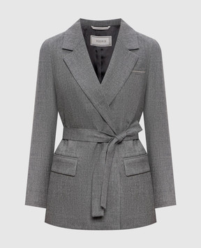 Peserico Gray double-breasted wool jacket with monil chain A01747A03358