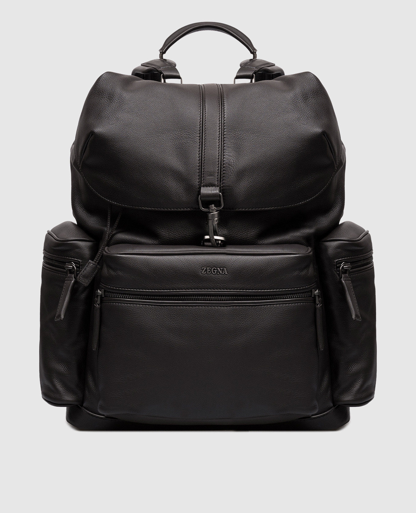 

Brown leather backpack with logo Ermenegildo Zegna