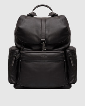 Ermenegildo Zegna Brown leather backpack with logo BACKPACKsh
