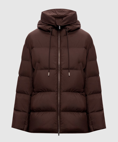 Brown down jacket with embroidered emblem
