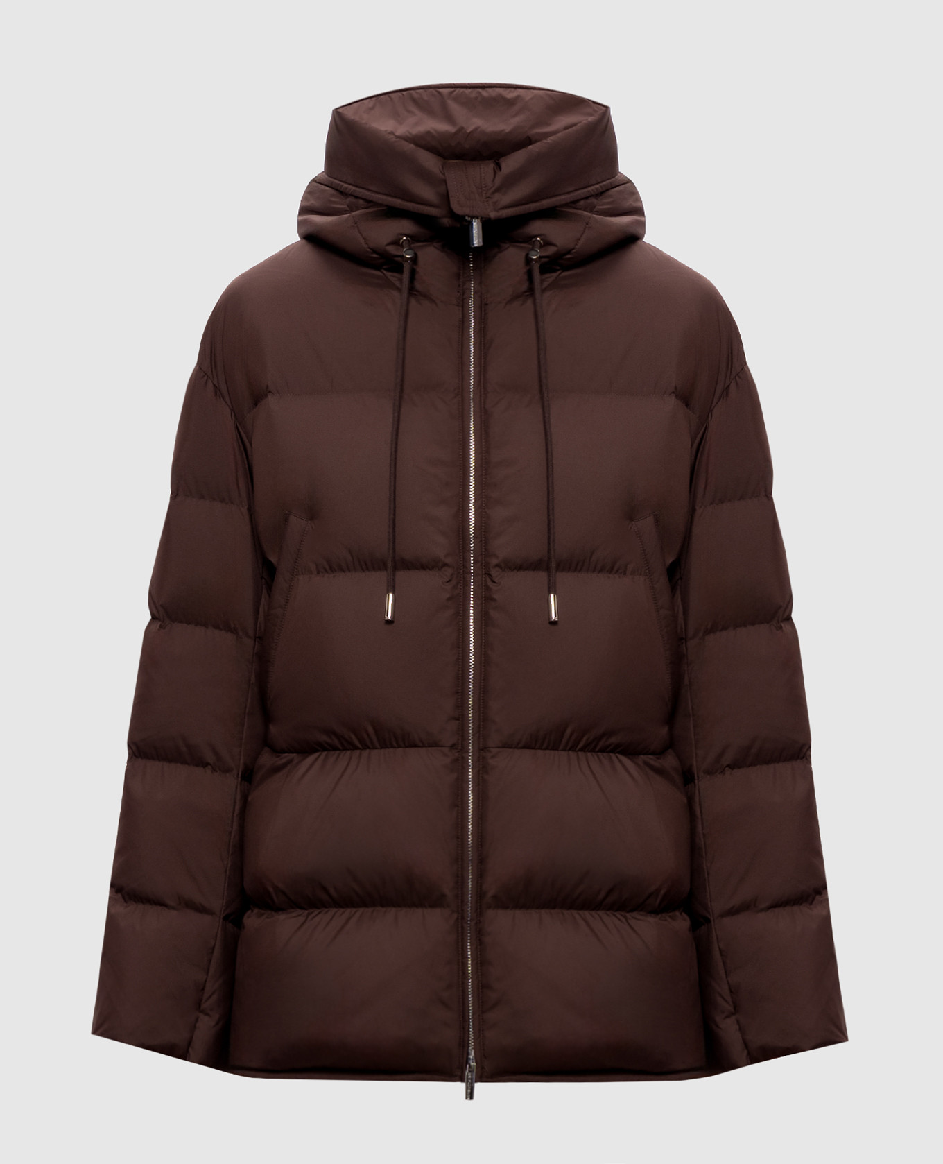 Brown down jacket with embroidered emblem