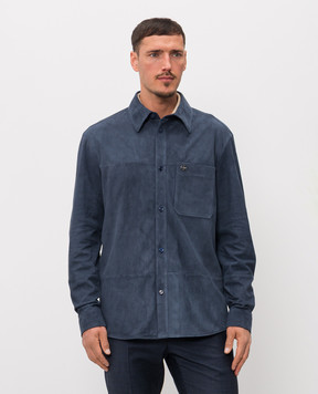 Stefano Ricci Blue suede shirt with eagle head emblem M7J6100350SUEJS3