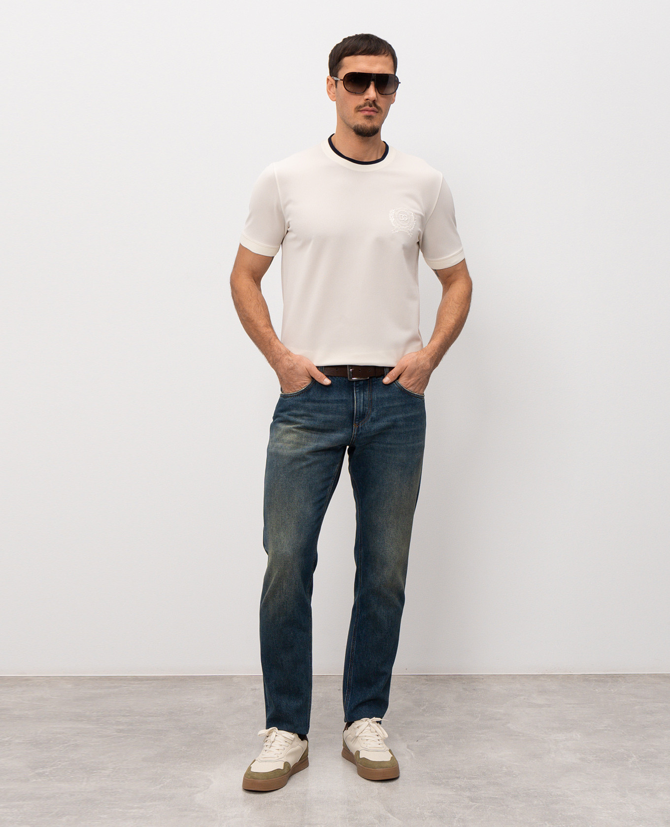 Ivory T-shirt with embroidered monogram logo Dolce&Gabbana 2