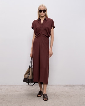 Brunello Cucinelli Burgundy linen dress with monil chain MH126A5426