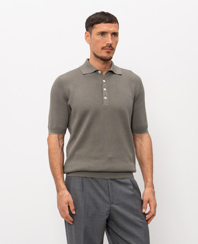 Brunello Cucinelli Khaki ribbed polo shirt M29400025