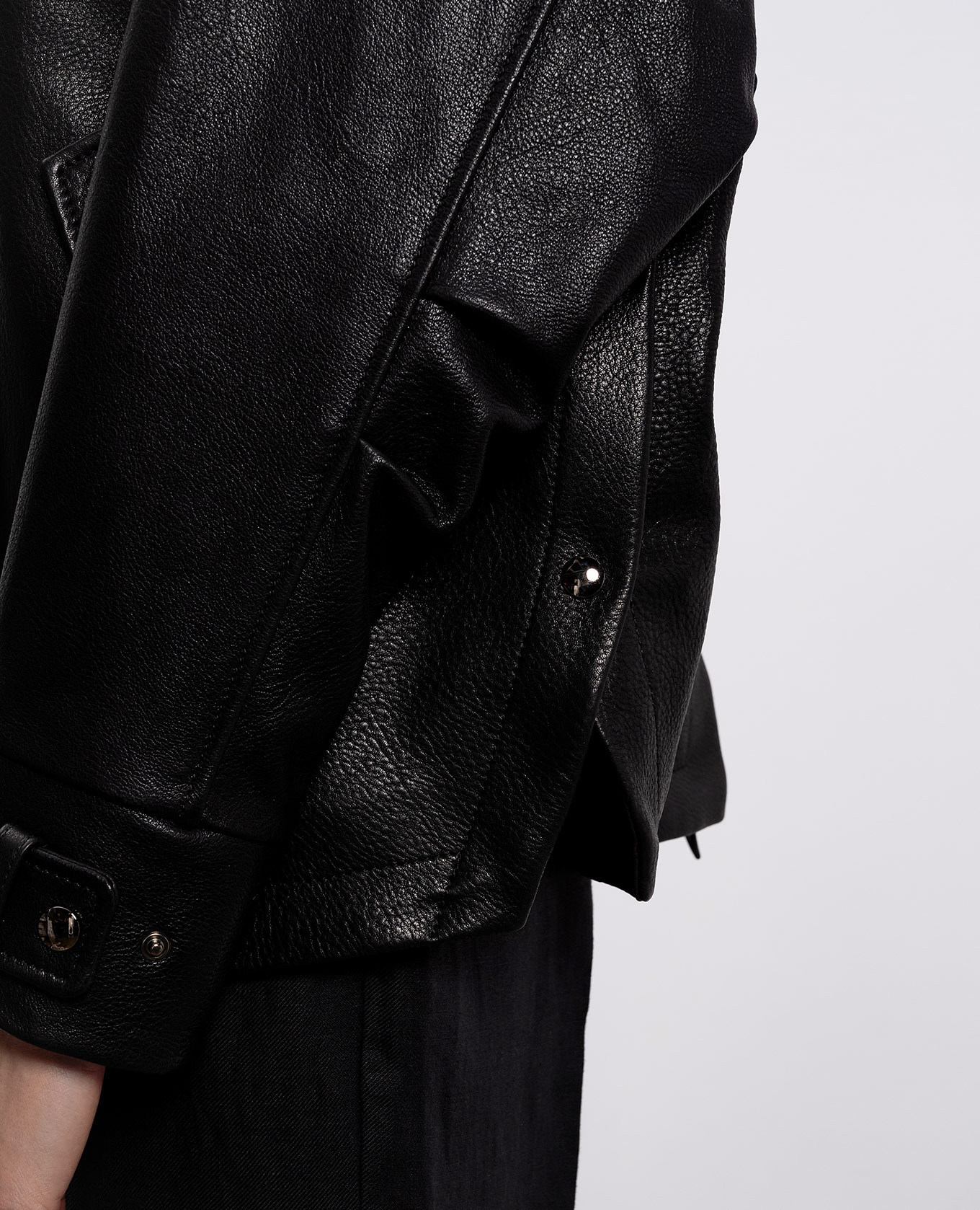 

Black leather jacket with hood Babe Pay Pls