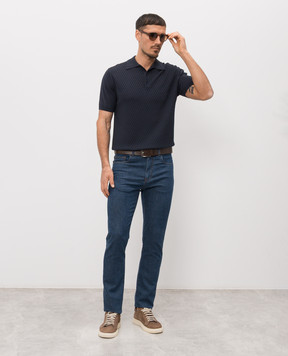 Canali Blue polo shirt with silk in woven pattern MK02466C0127