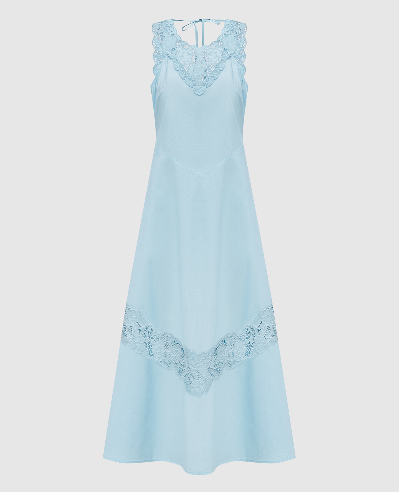 Blue dress with Richelieu embroidery