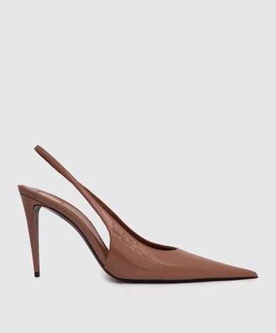 GUERMATES brown patent leather slingbacks