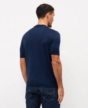 Stefano Ricci Blue silk T-shirt with embroidered logo K616215G10F26101