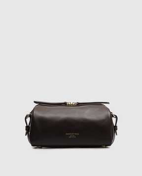 Christian Villa Dark brown leather bag with logo print 06663MORO