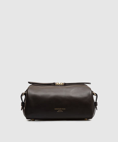 Dunkelbraune Ledertasche mit Logoprint