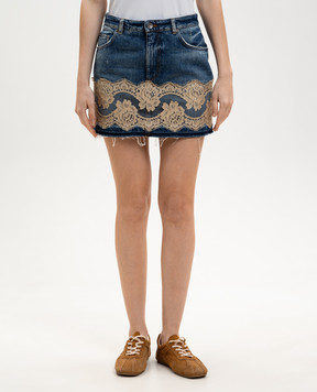 Dolce&Gabbana Blue denim skirt with lace F4C6NDG8OB4