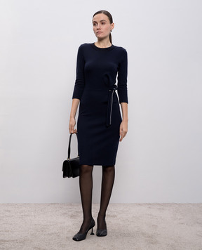 Peserico Blue wool dress with monil chain S02064J07551A