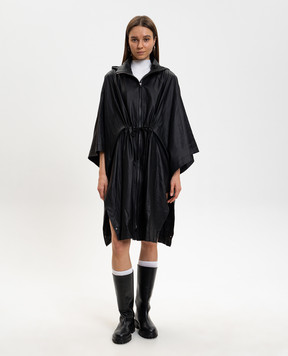 Yves Salomon Army Black leather cape with hood 26EFC03104L05W