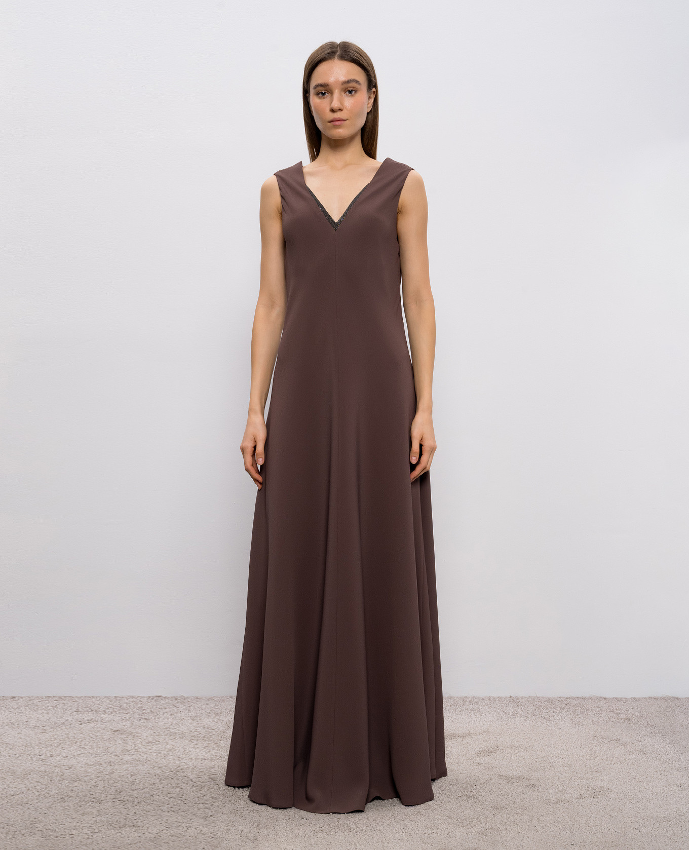 Brown maxi dress with silk Brunello Cucinelli 3