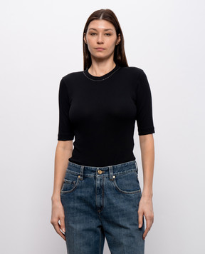 Brunello Cucinelli Black top with monil chain MPTC8BJ310