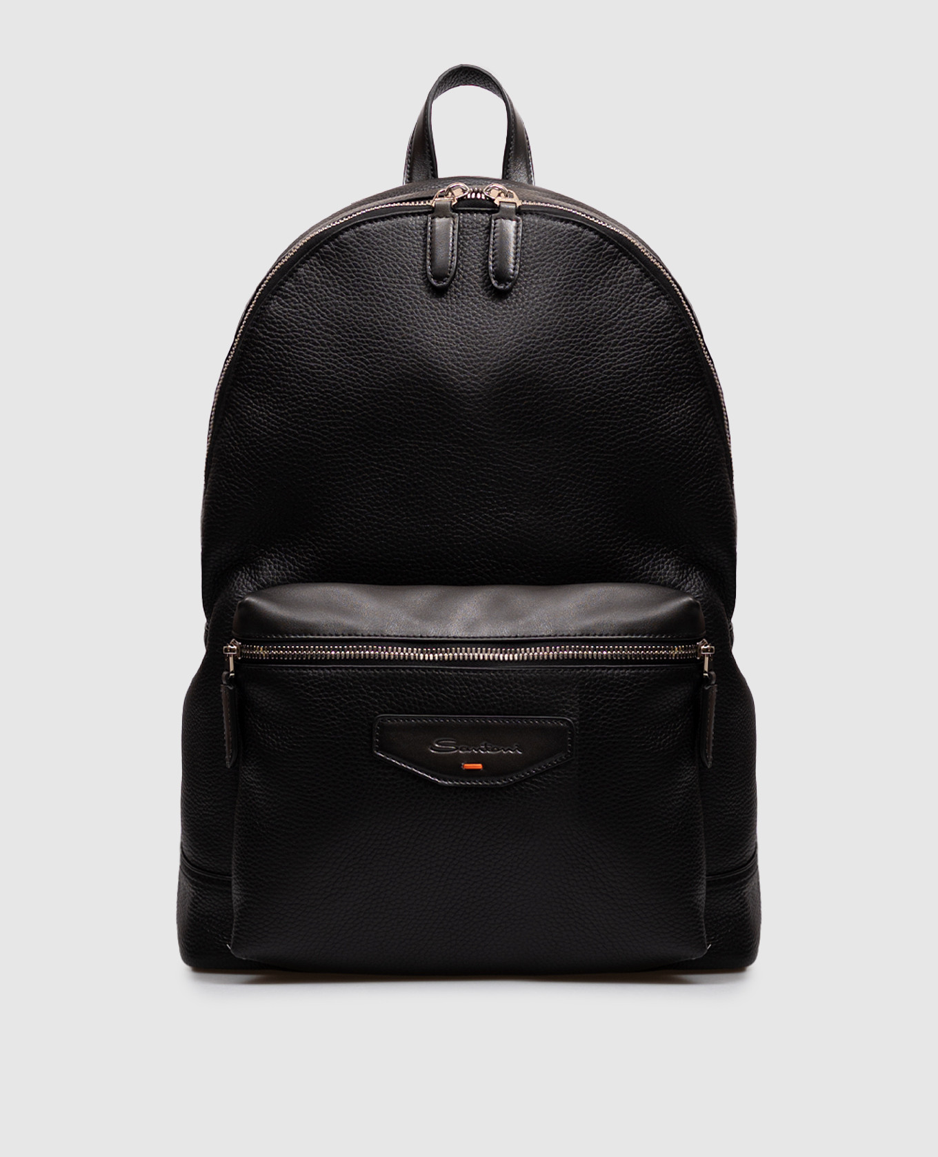 Black leather backpack with logo