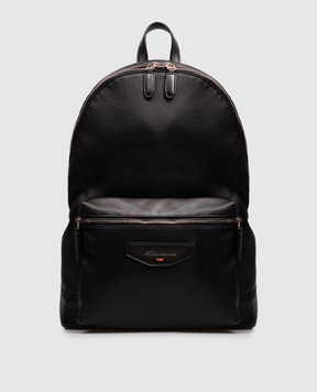 Santoni Black leather backpack with logo UIBBA3131TRAPMN