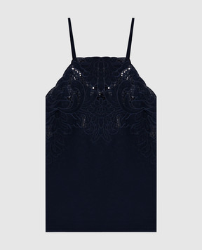 Twinset Blue linen top with richelieu embroidery 261TP2311
