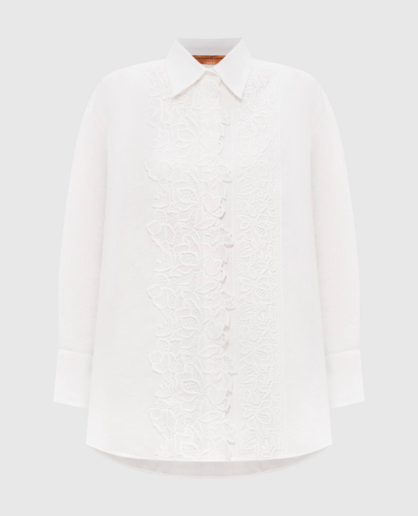 Ivory linen shirt with lace