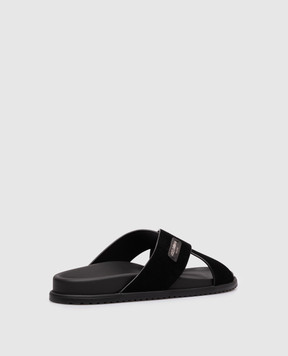 Dolce&Gabbana Black suede flip-flops with logo patch A80534A9R00