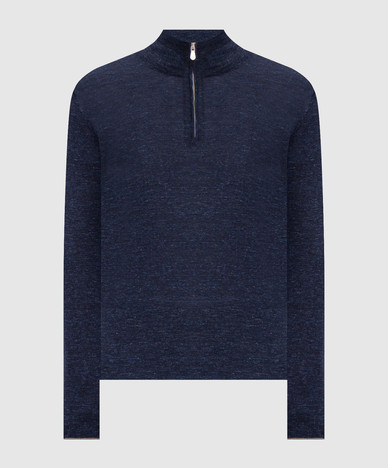 Blue melange cashmere, silk and linen jumper
