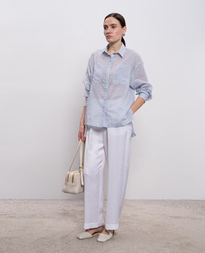 Peserico Blue striped silk shirt with monil chain A0639900679