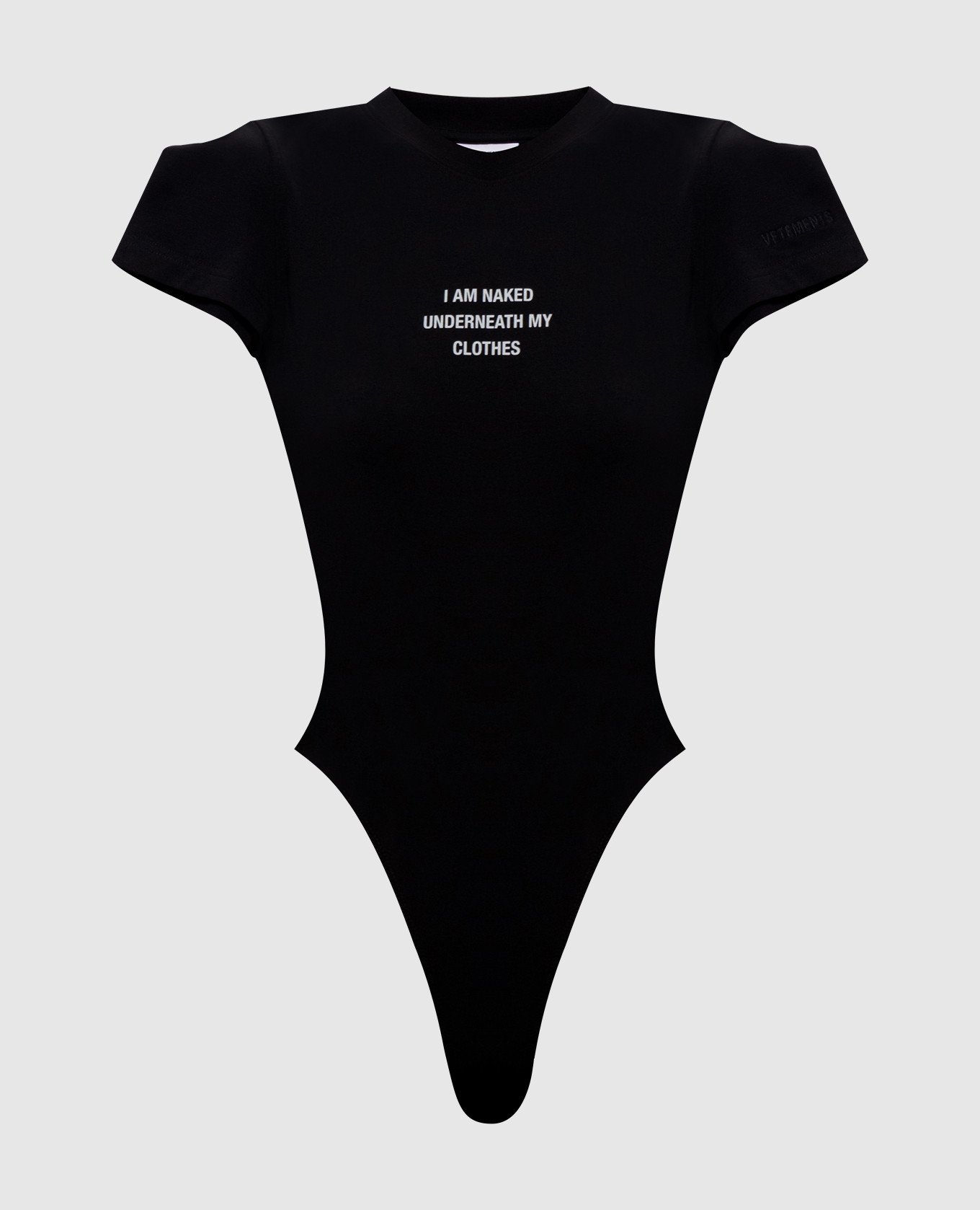 Black bodysuit with a print of the inscription Vetements