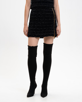 Balmain Black tweed mini skirt with hemp FF0LBB10KJ16