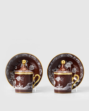 Ginori 1735 Castagna brown porcelain espresso set 004RG00FX9176LX